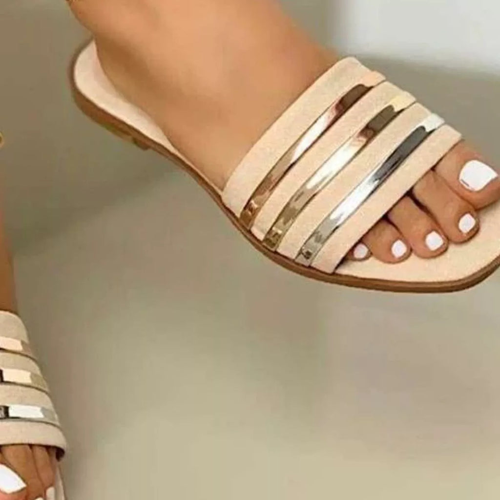 Open Toe Striped Flat Sandals