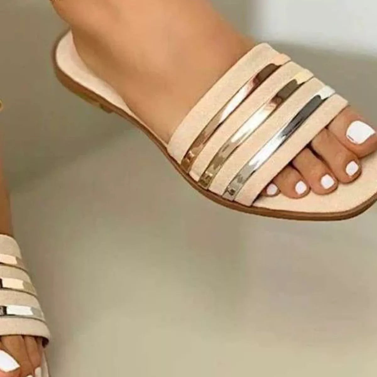 Open Toe Striped Flat Sandals