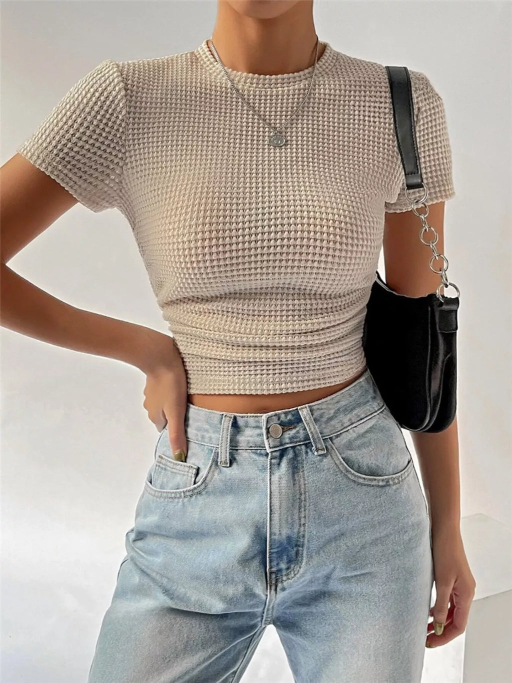 Textured Waffle Knit Slim Fit T-Shirt