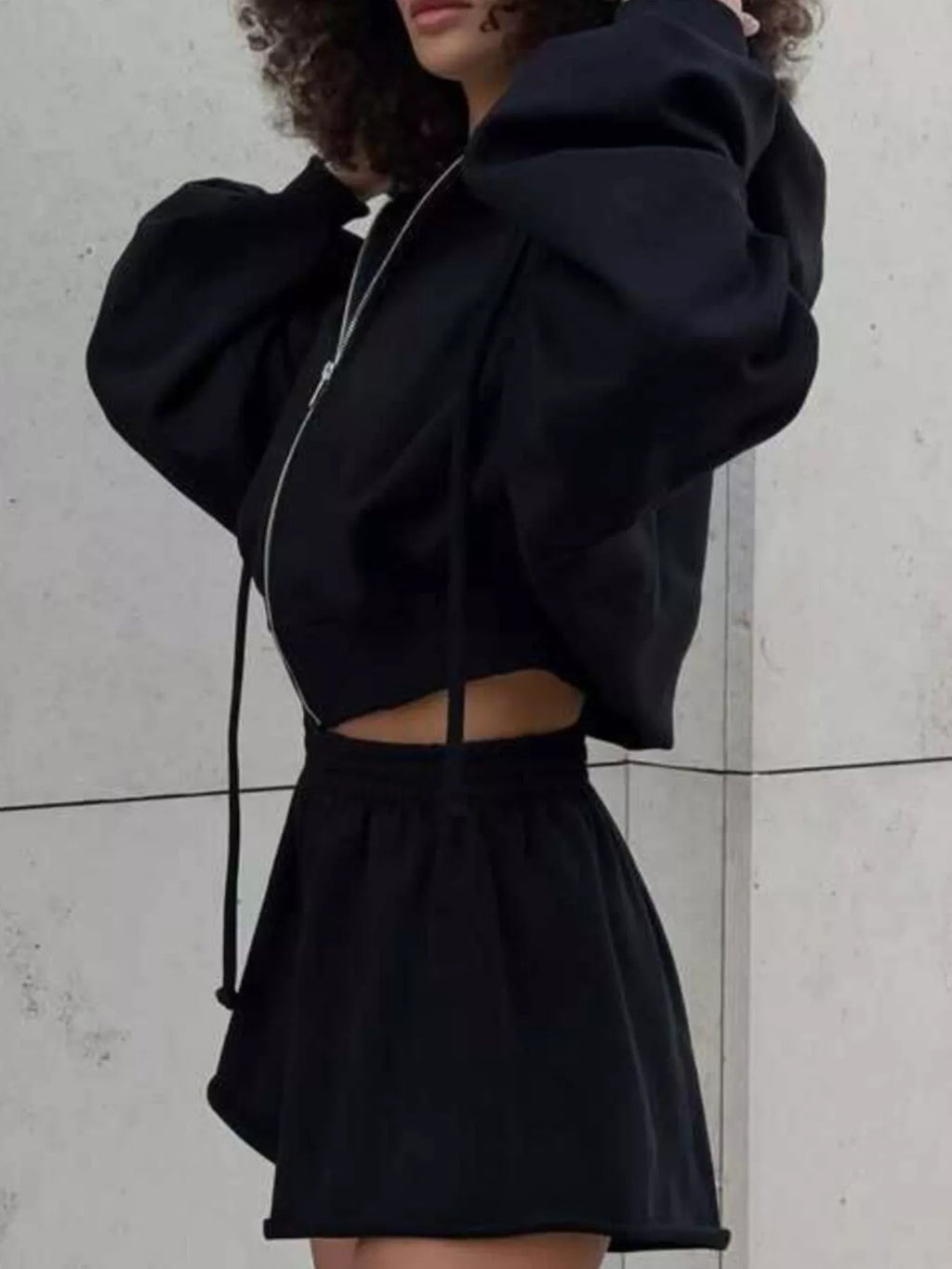 Zip Up Long Sleeve Outerwear and Shorts Set