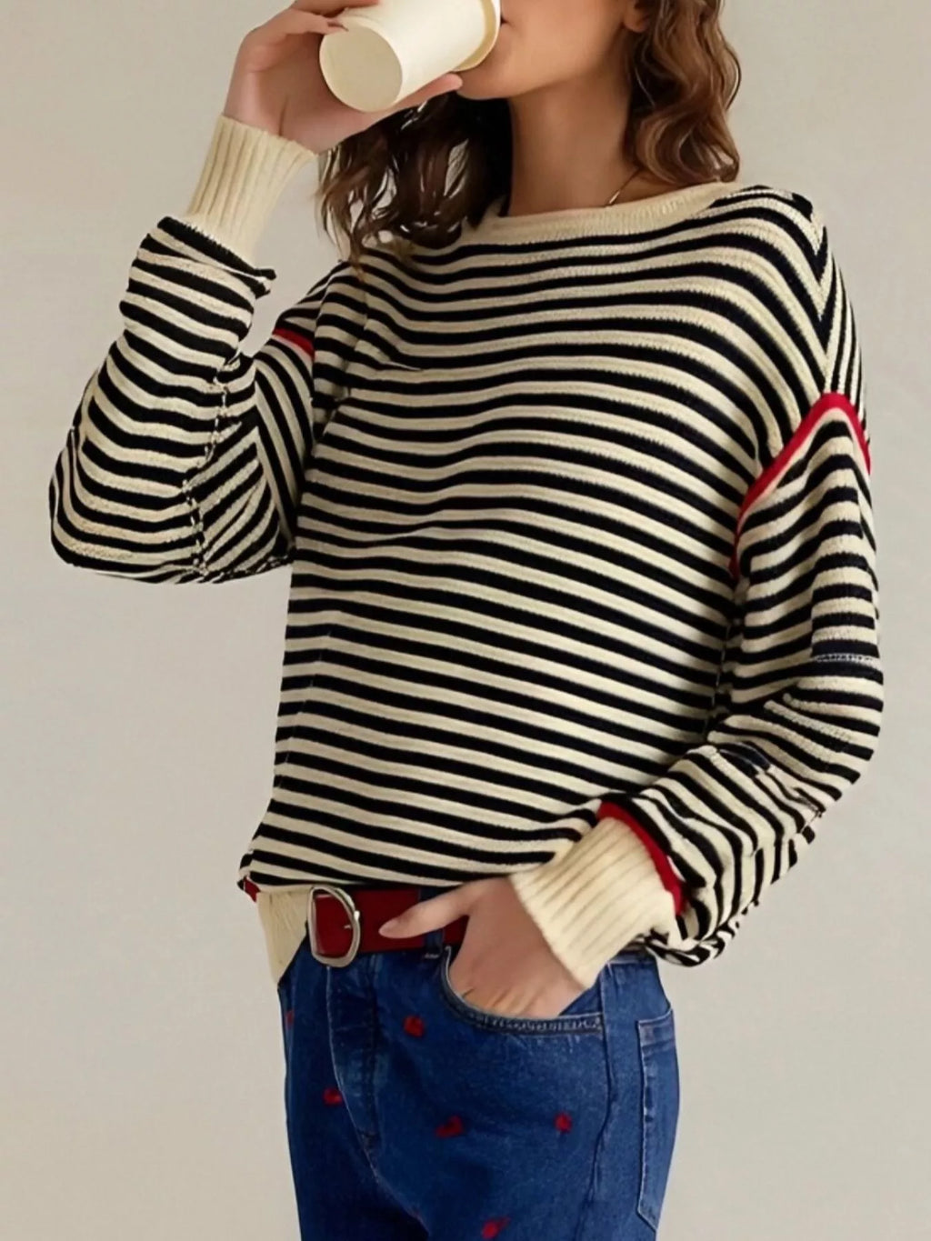 Striped Round Neck Long Sleeve Sweater