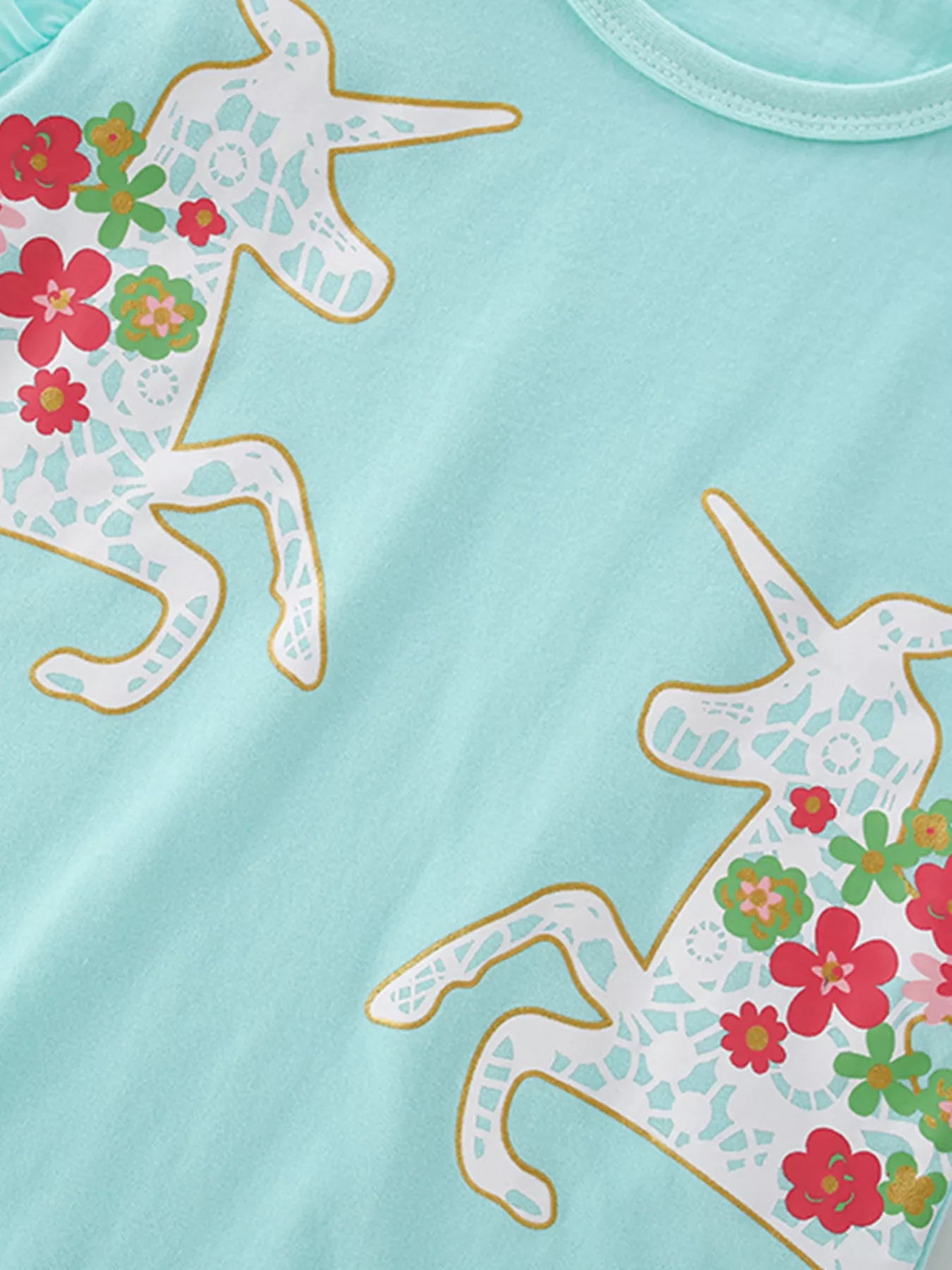Children's Cute Unicorn Floral Print Ruffle Sleeve T-Shirt