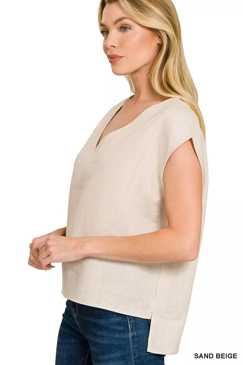 Zenana Linen V-Neck Sleeveless Top