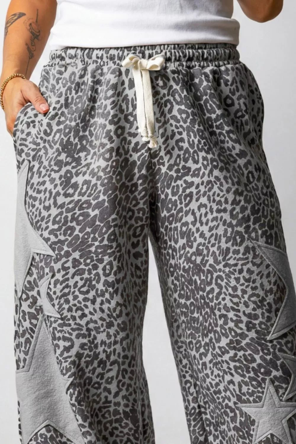 Leopard Star Patch Wide Leg Pants