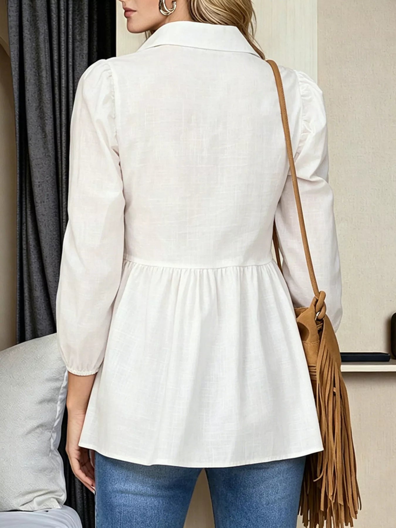 Notched 3/4 Sleeve Blouse