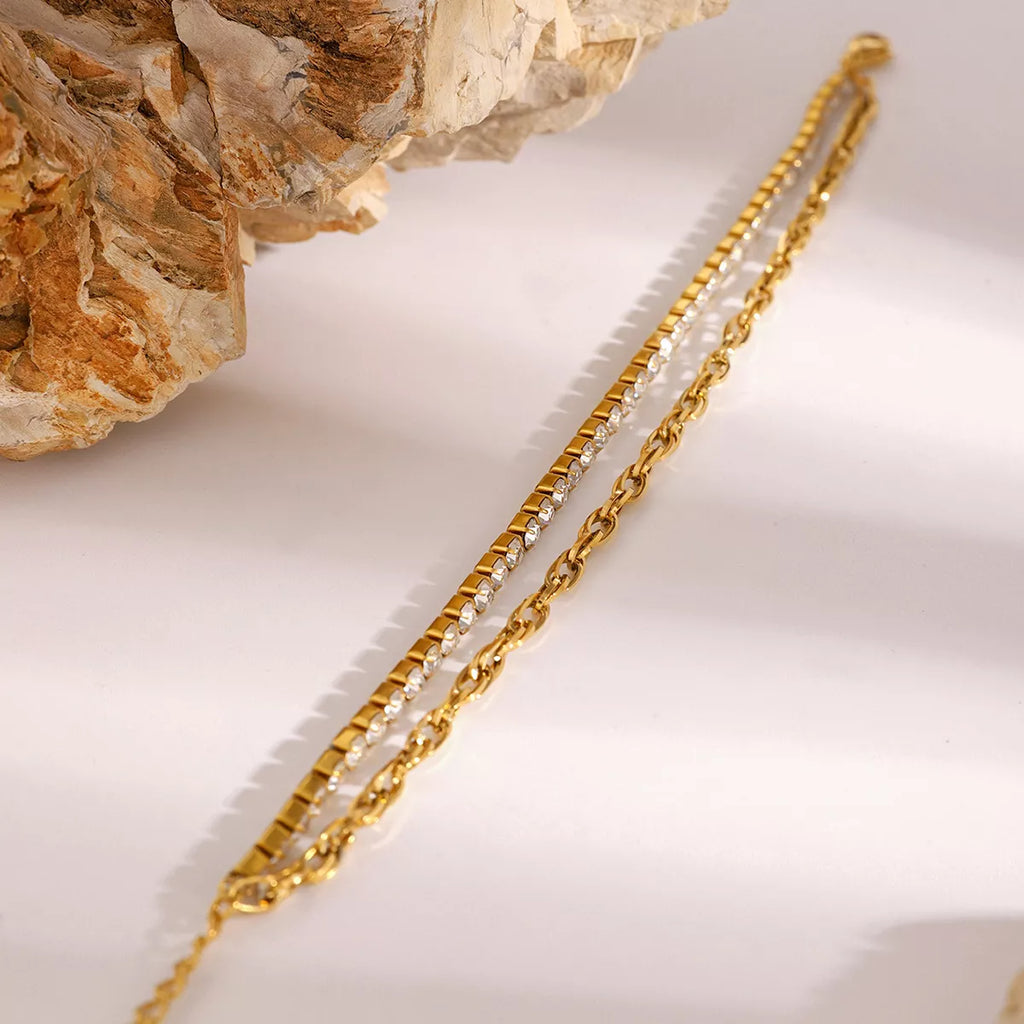 18K Gold-Plated Rhinestone Double Layered Bracelet