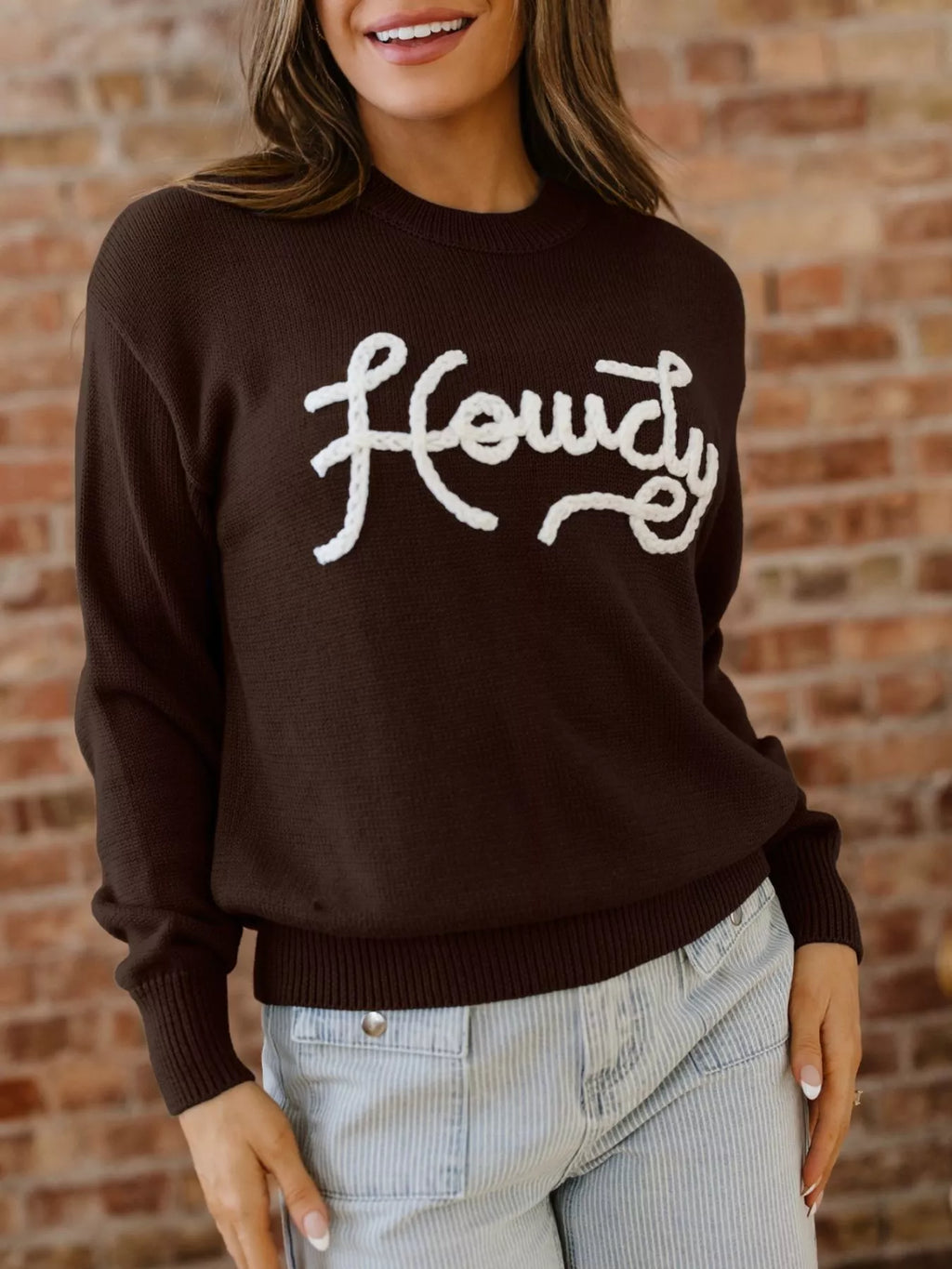 Howdy Embroidered Graphic Western Sweater