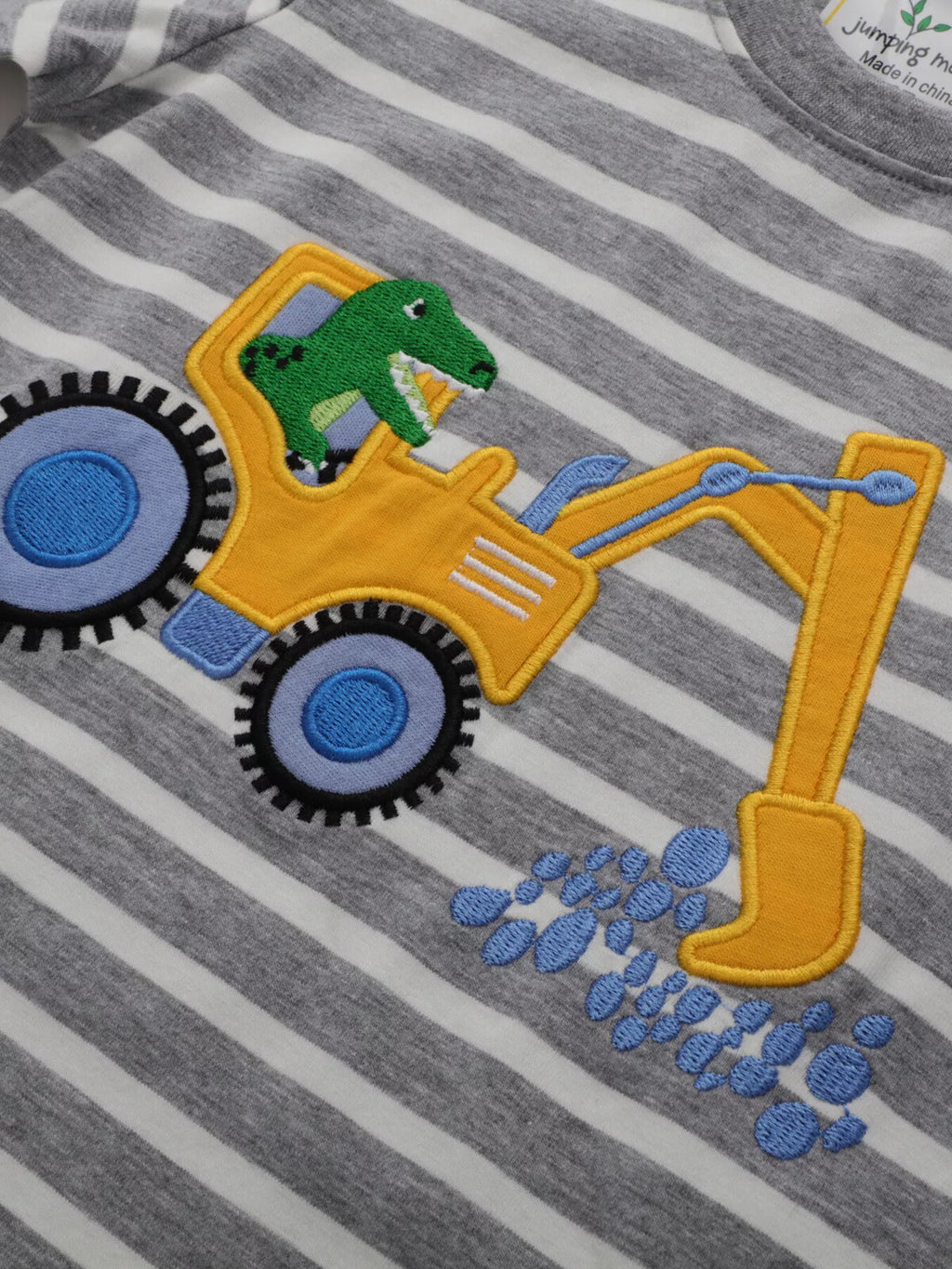 Children's Excavator Striped Round Neck T-Shirt