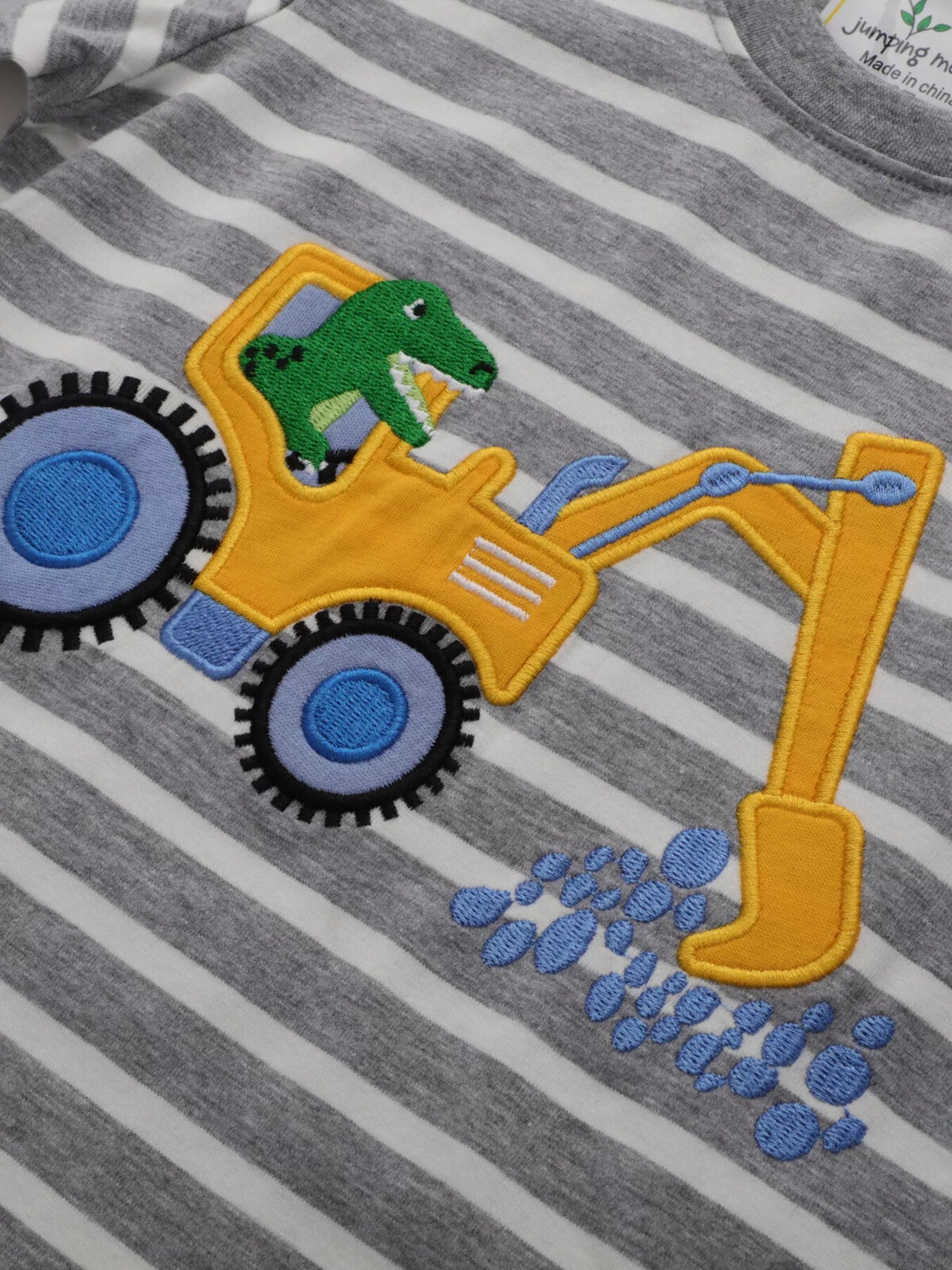 Children's Excavator Striped Round Neck T-Shirt