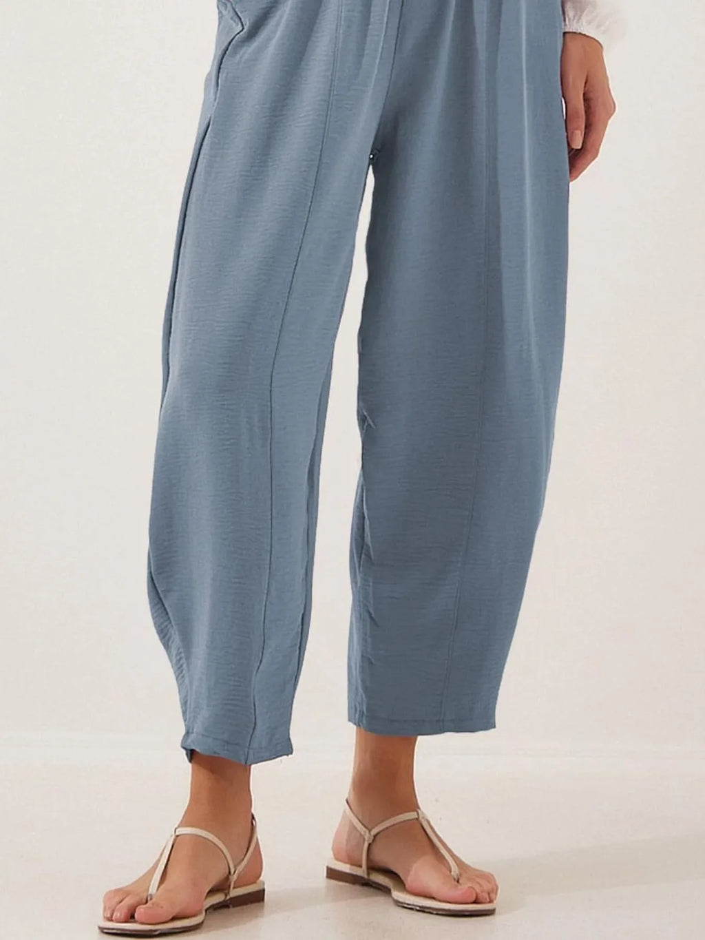 Full Size Drawstring Wide Leg Cropped Pants Plus Size