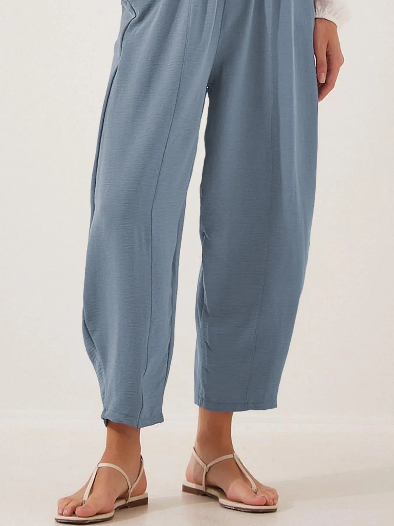 Full Size Drawstring Wide Leg Cropped Pants Plus Size