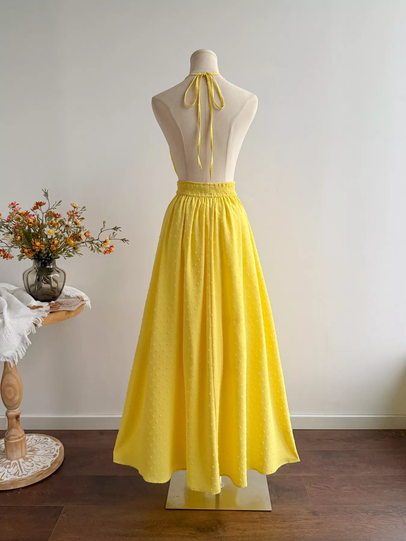 Swiss Dot Halter Neck Dress