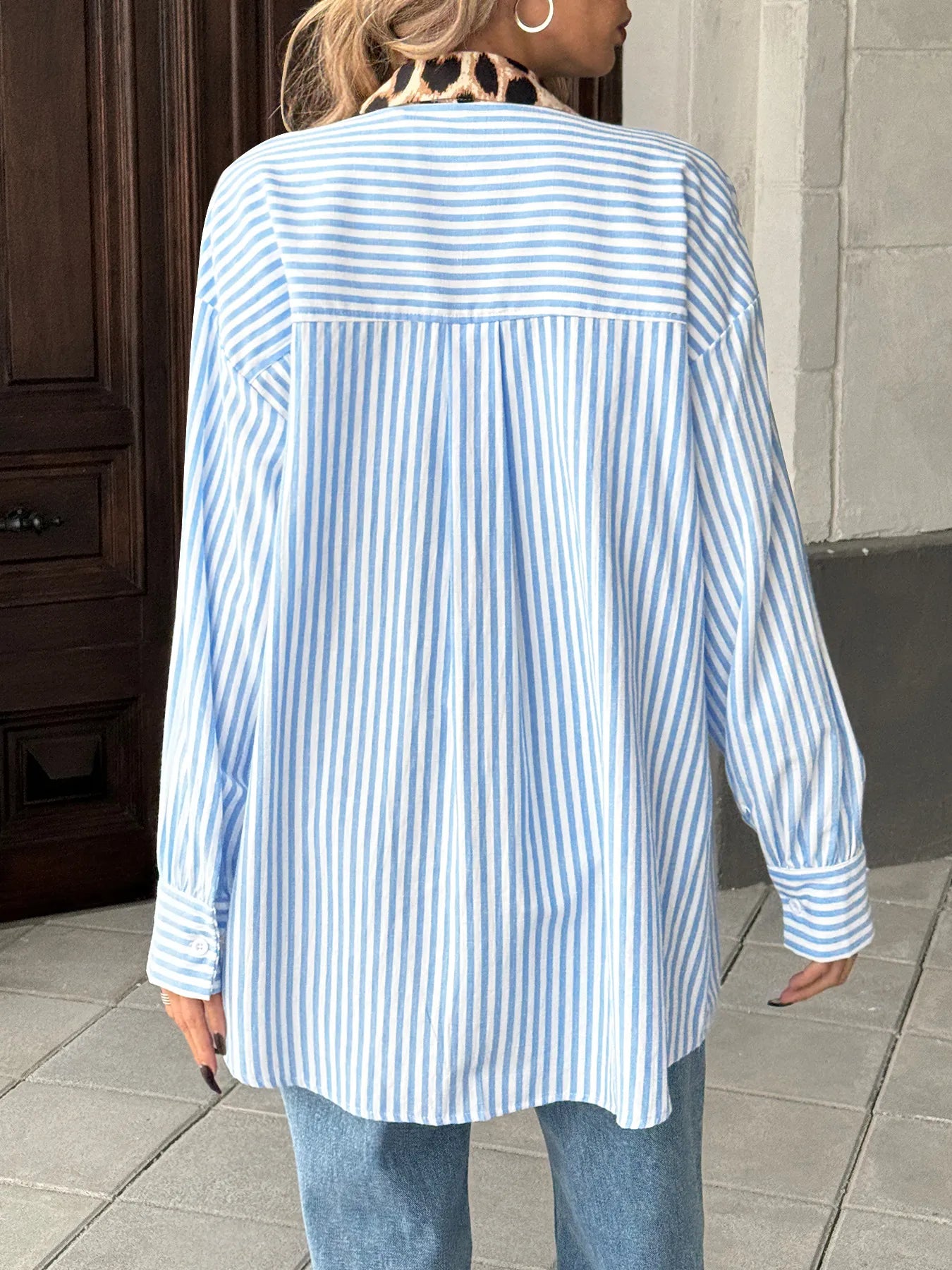 Leopard Floral Striped Casual Button-Up Shirt