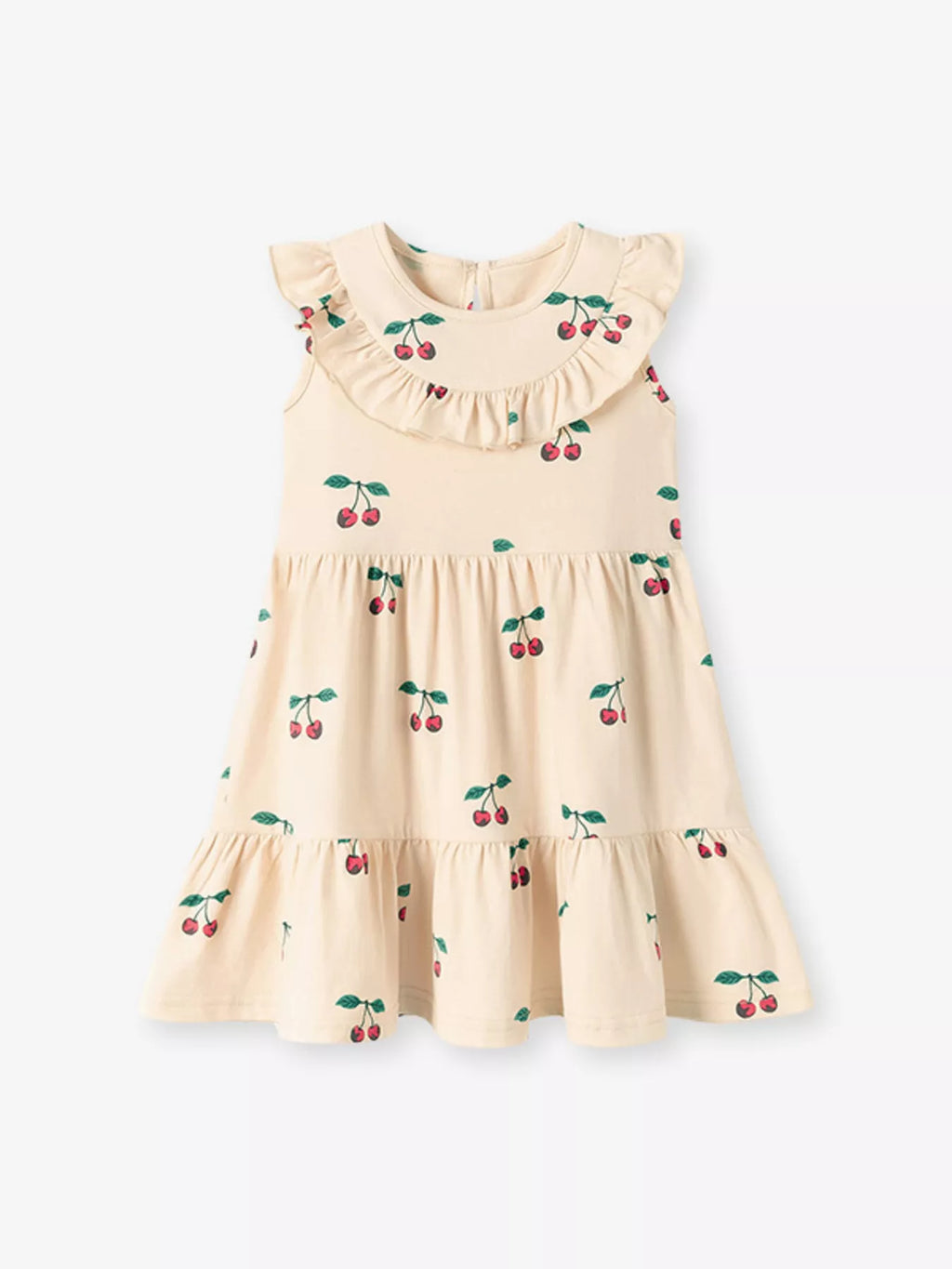 Children's Cherry Print Ruffle Neck Dress