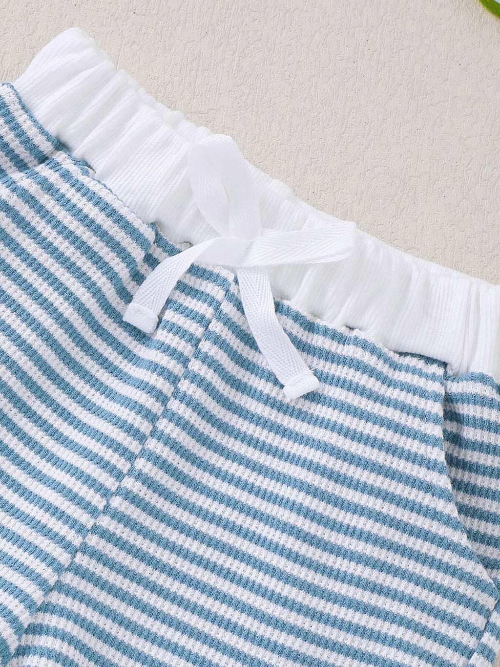 Children's Striped Letter Short Sleeve T-Shirt & Shorts Set