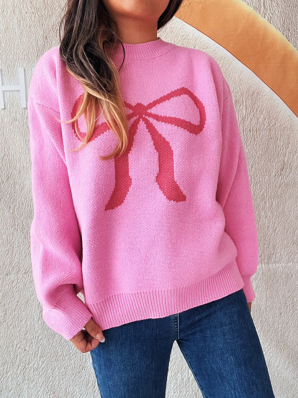 Bow Pattern Casual Long Sleeve Sweater