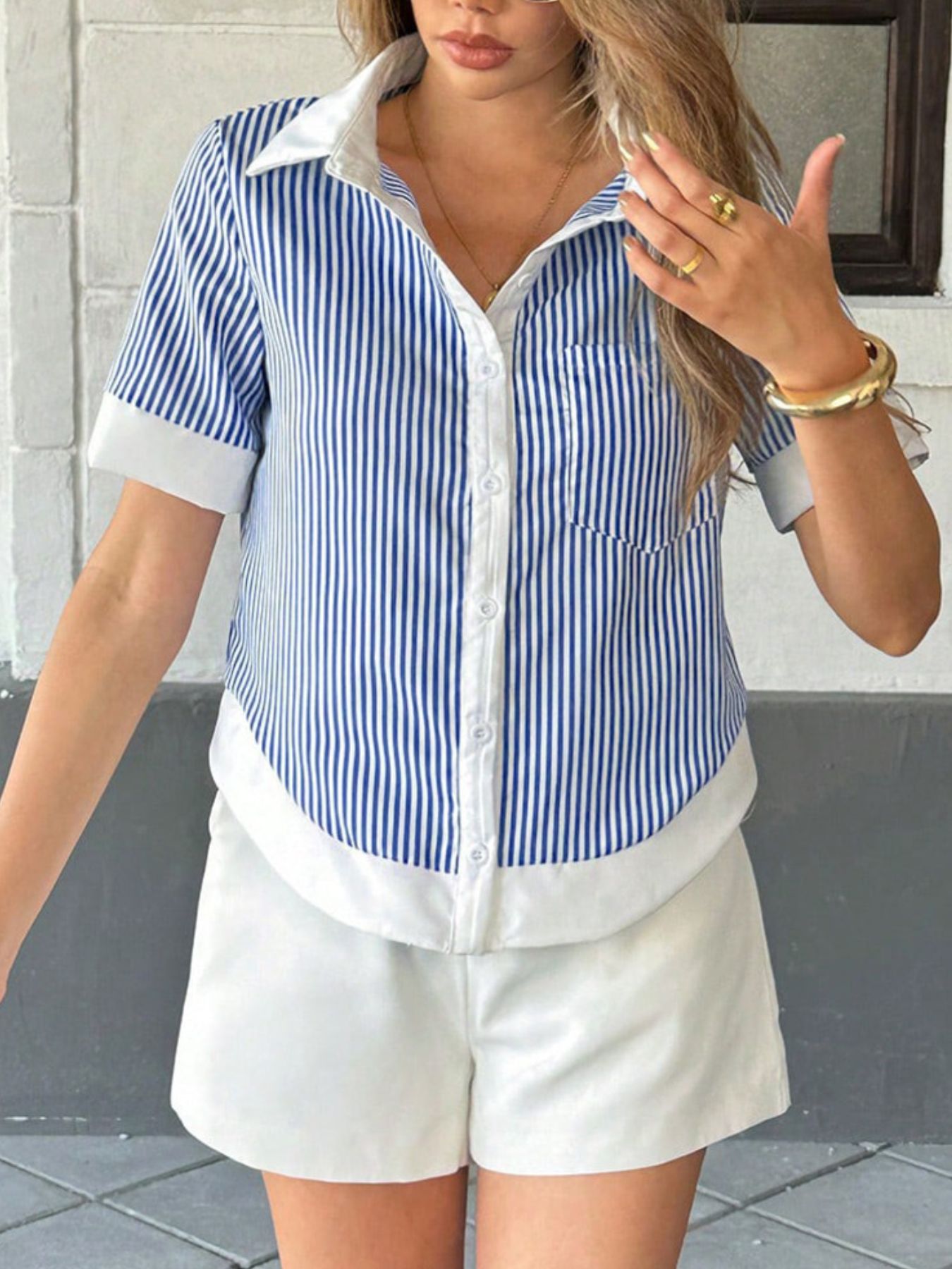 Striped Button-Down Short Sleeve Shirt
