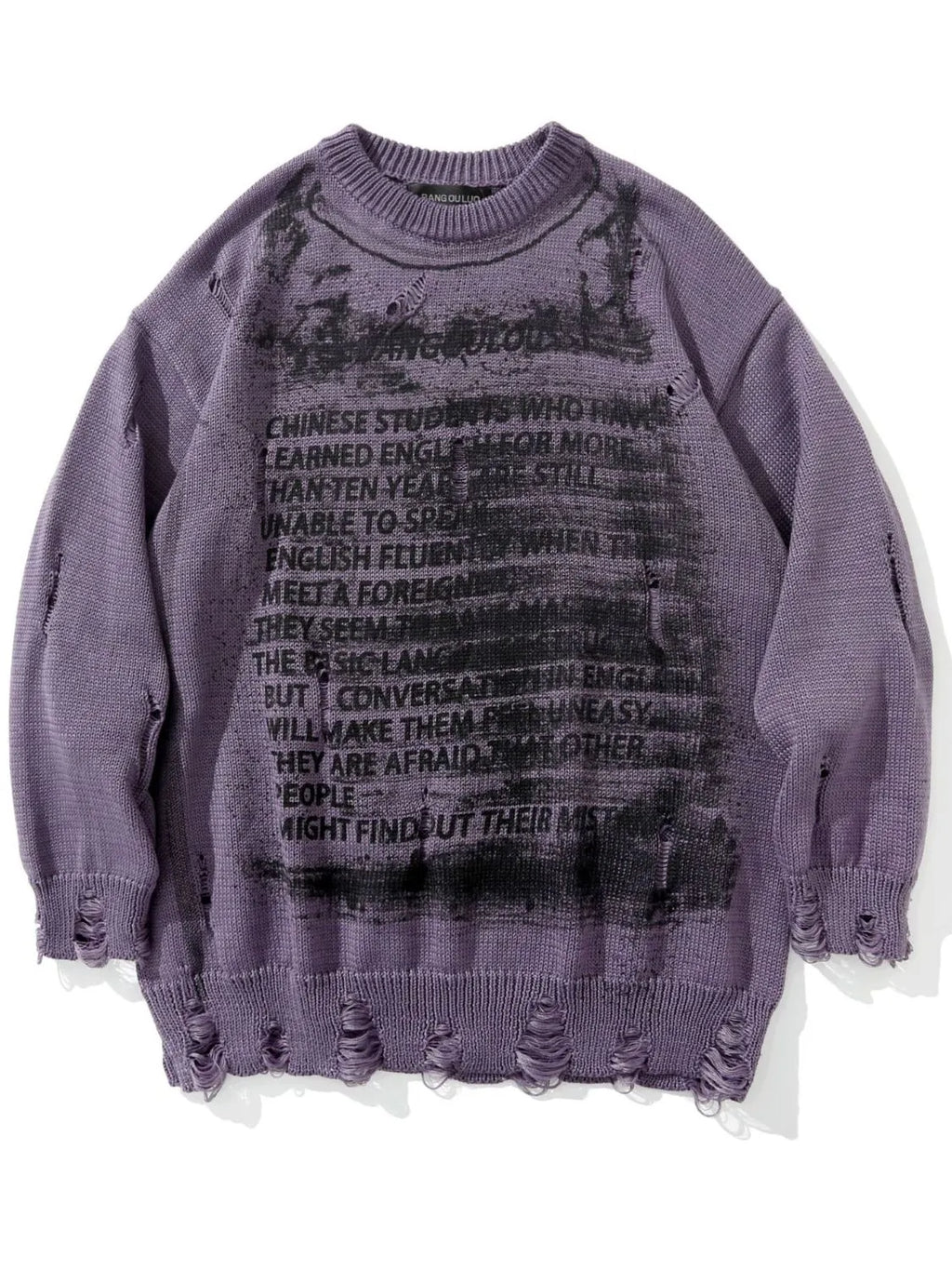 Men's Distressed Round Neck Sweater