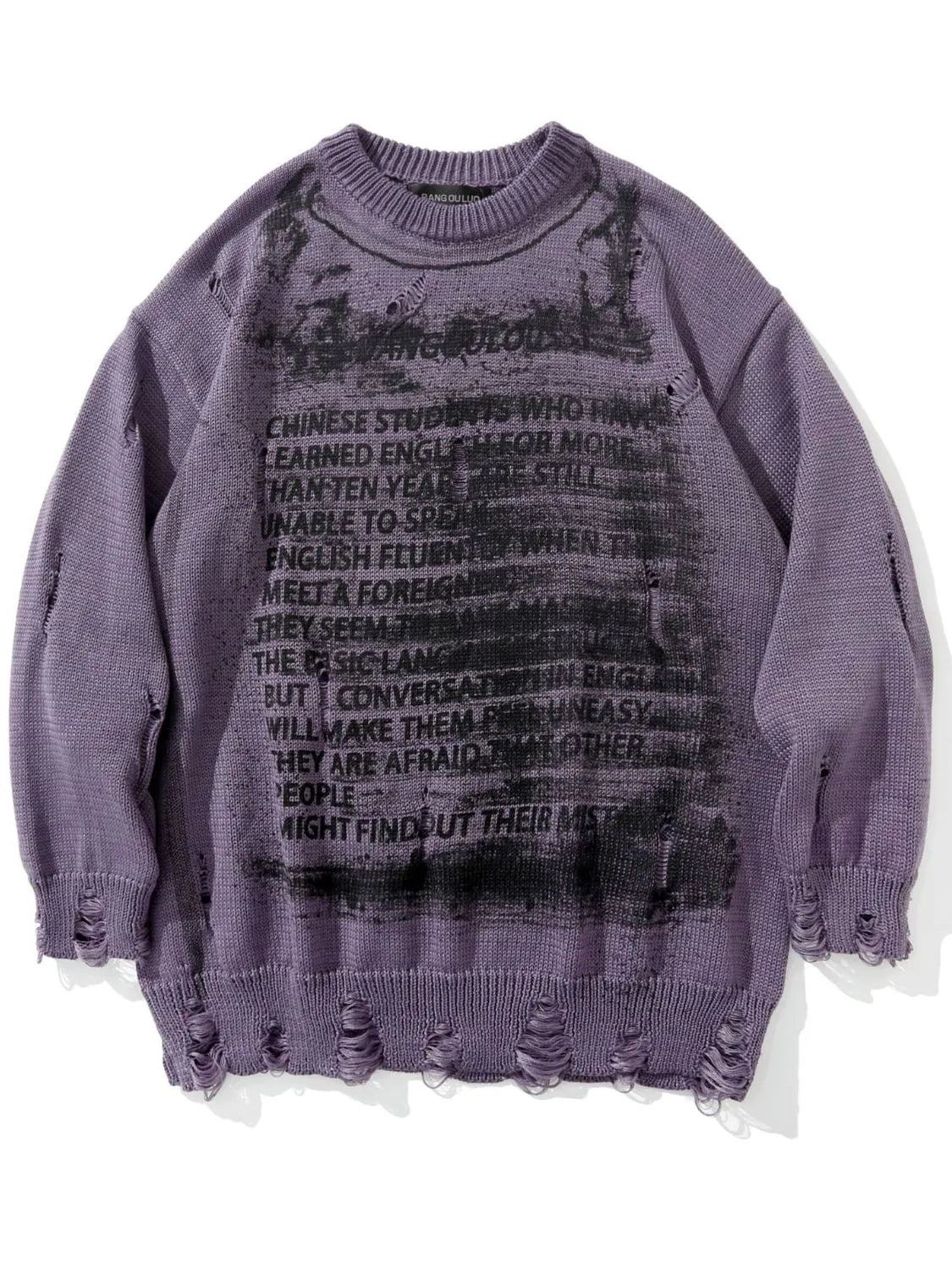 Men's Distressed Round Neck Sweater