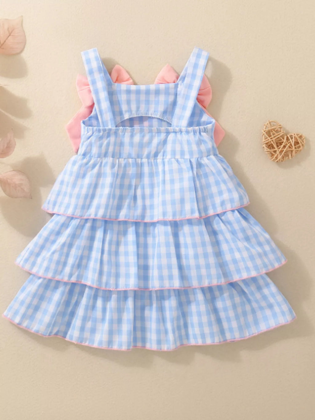 Children's Layered Ruffle Gingham Dress with Bows