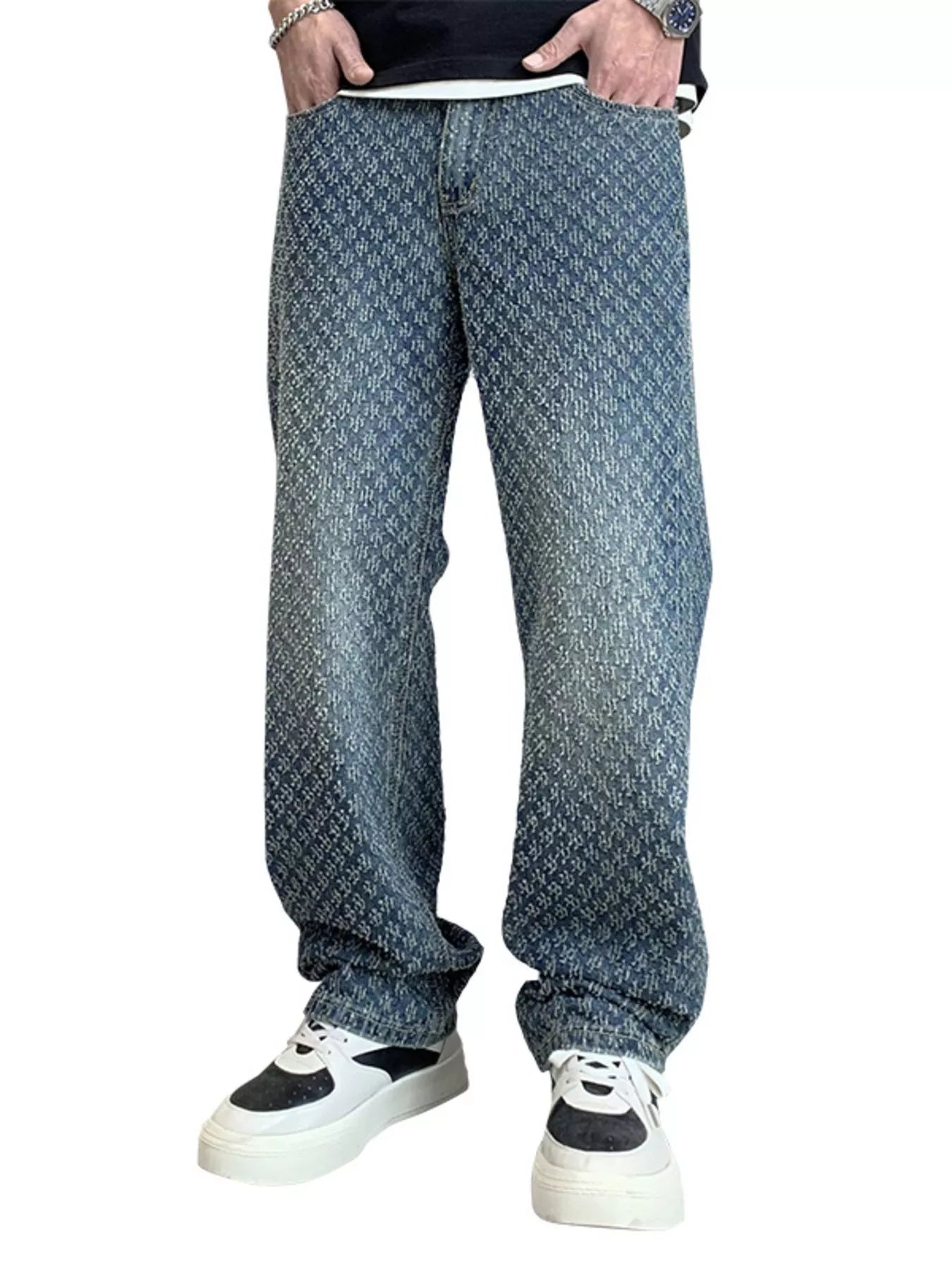 Men's Textured Pattern Relaxed Fit Jeans