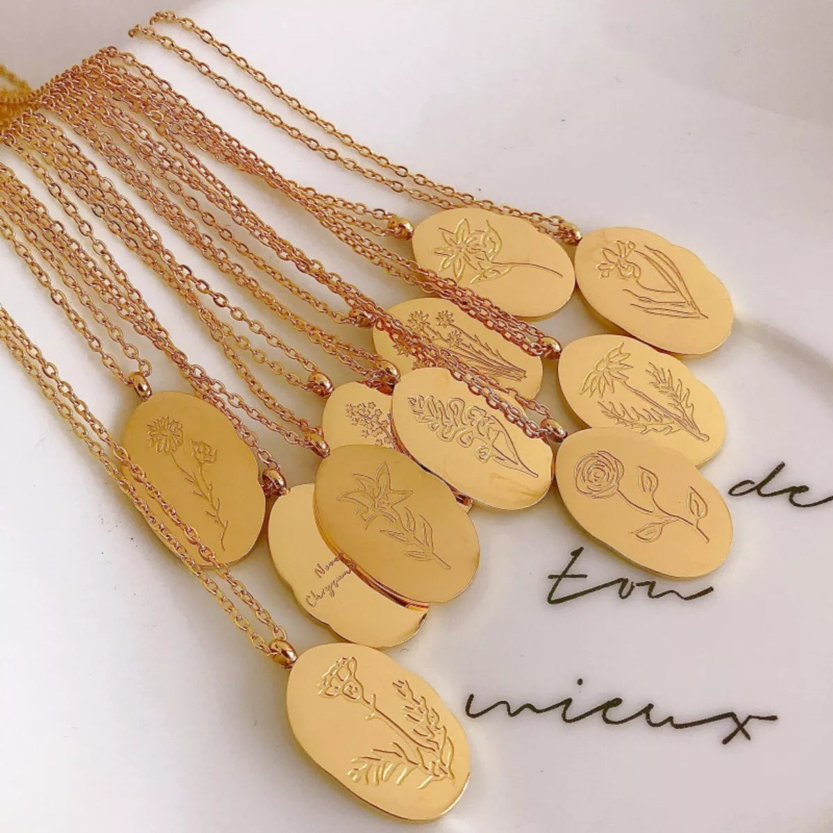 18K Gold-Plated Engraved Pendant Necklace