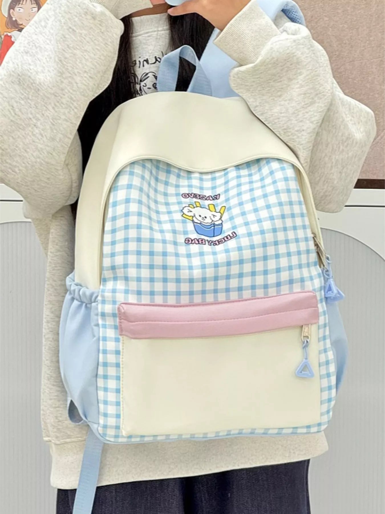 Cartoon Gingham Backpack Bag