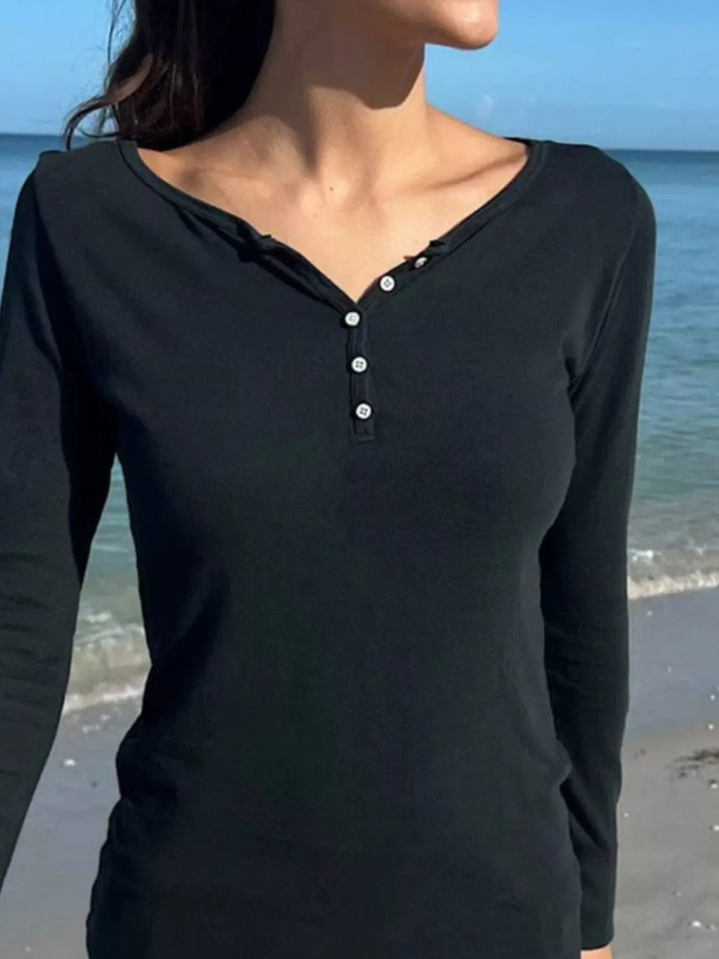 Striped Long Sleeve Henley T-Shirt
