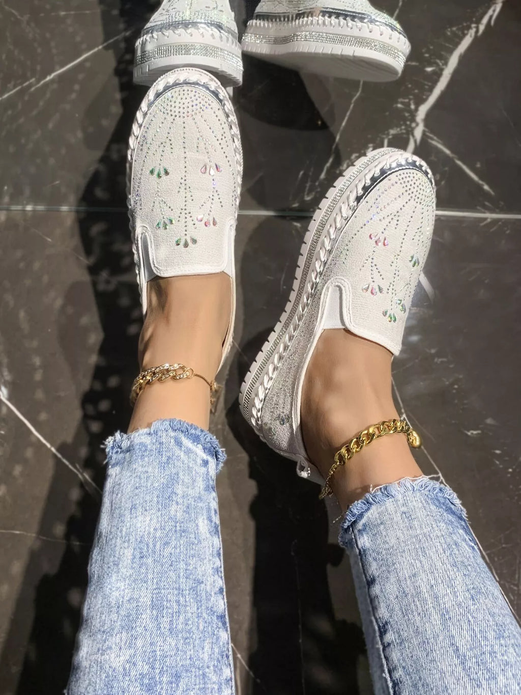 Rhinestone Embellished Platform Loafers
