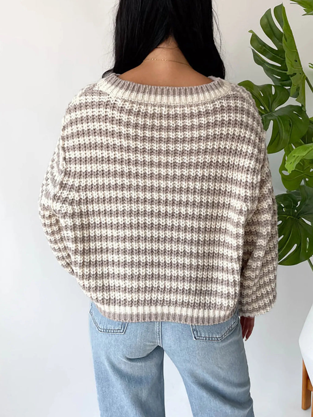 Oversized Striped Drop Shoulder Sweater
