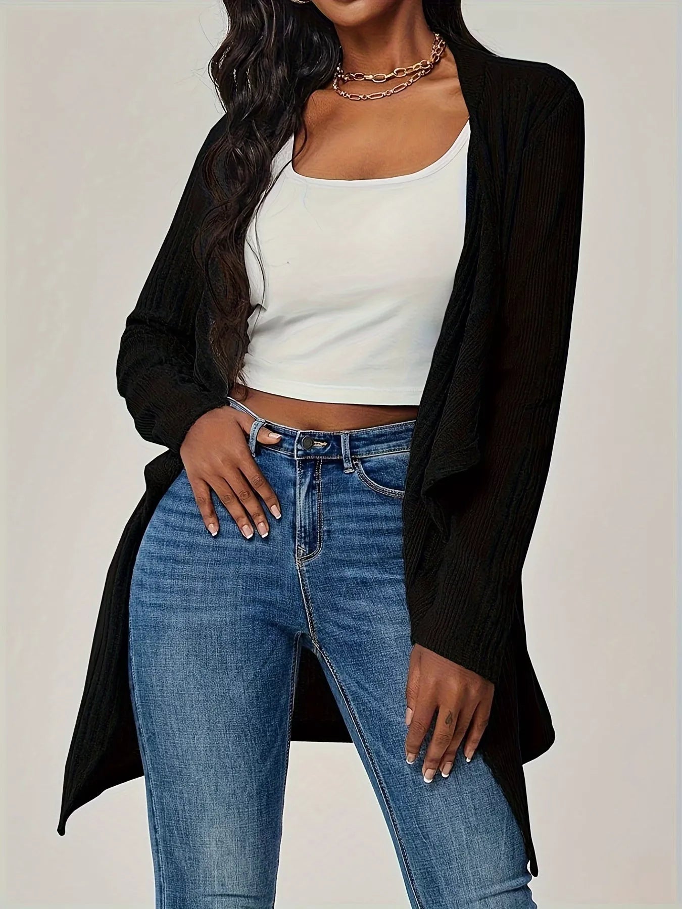 Ribbed Knit Open Front Cardigan