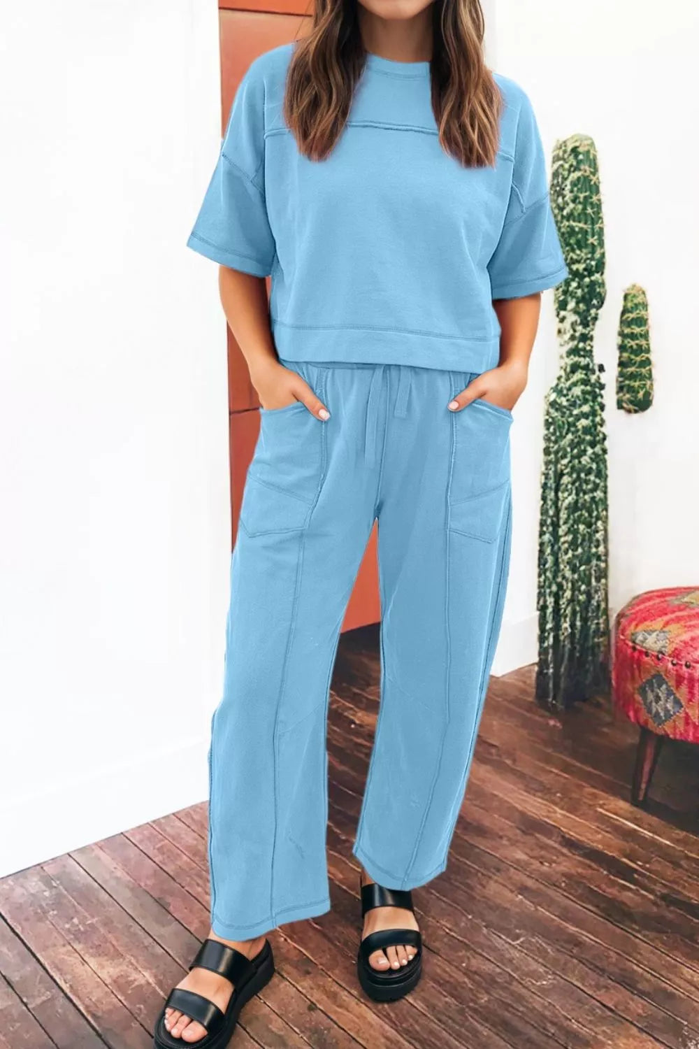 Drop Shoulder Boxy Tee and Barrel Pants Set
