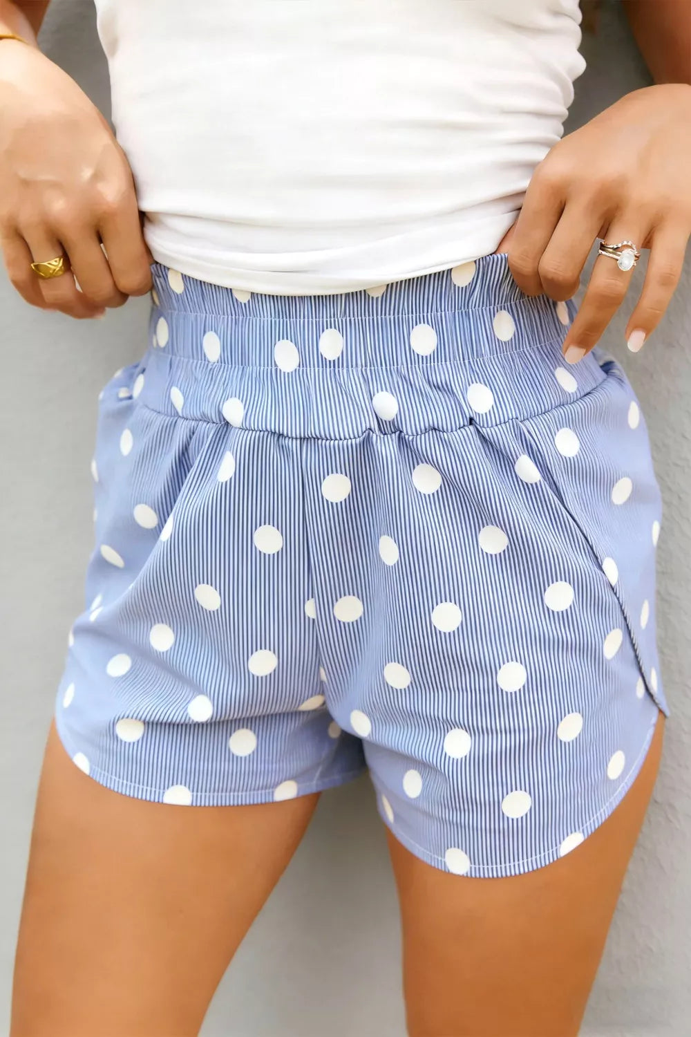 Polka Dot Striped Elastic Waist Shorts