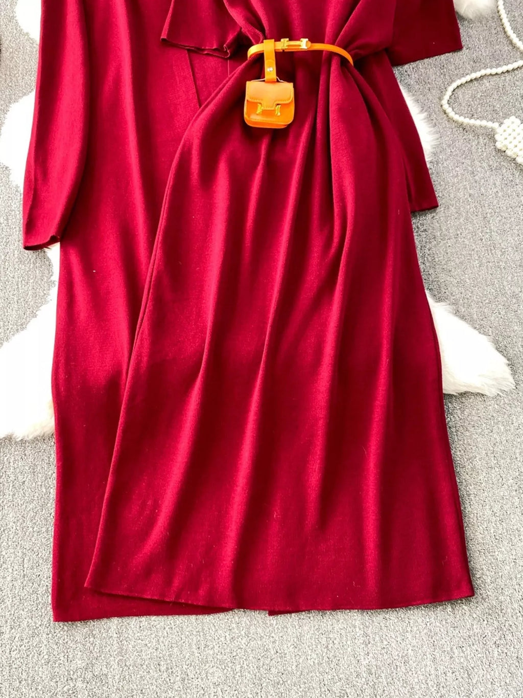 Round Neck Knitted Dress & Cardigan Set
