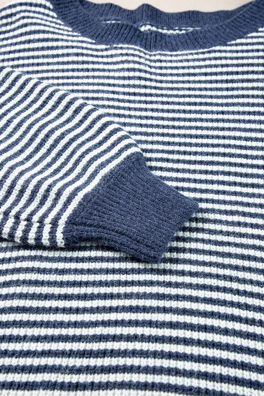 Striped Lantern Sleeve Drop Shoulder Cozy Sweater