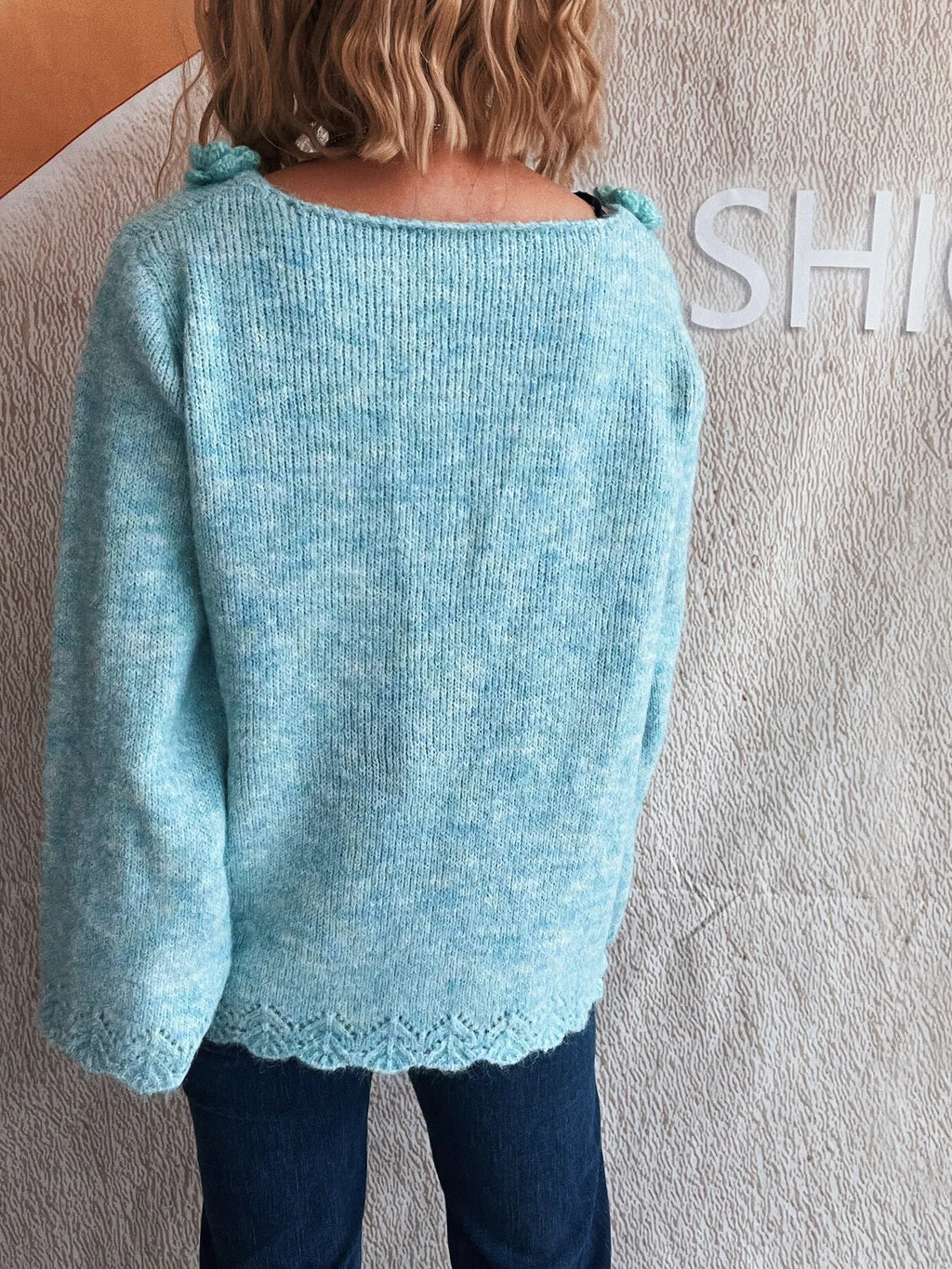 Flower V-Neck Long Sleeve Sweater