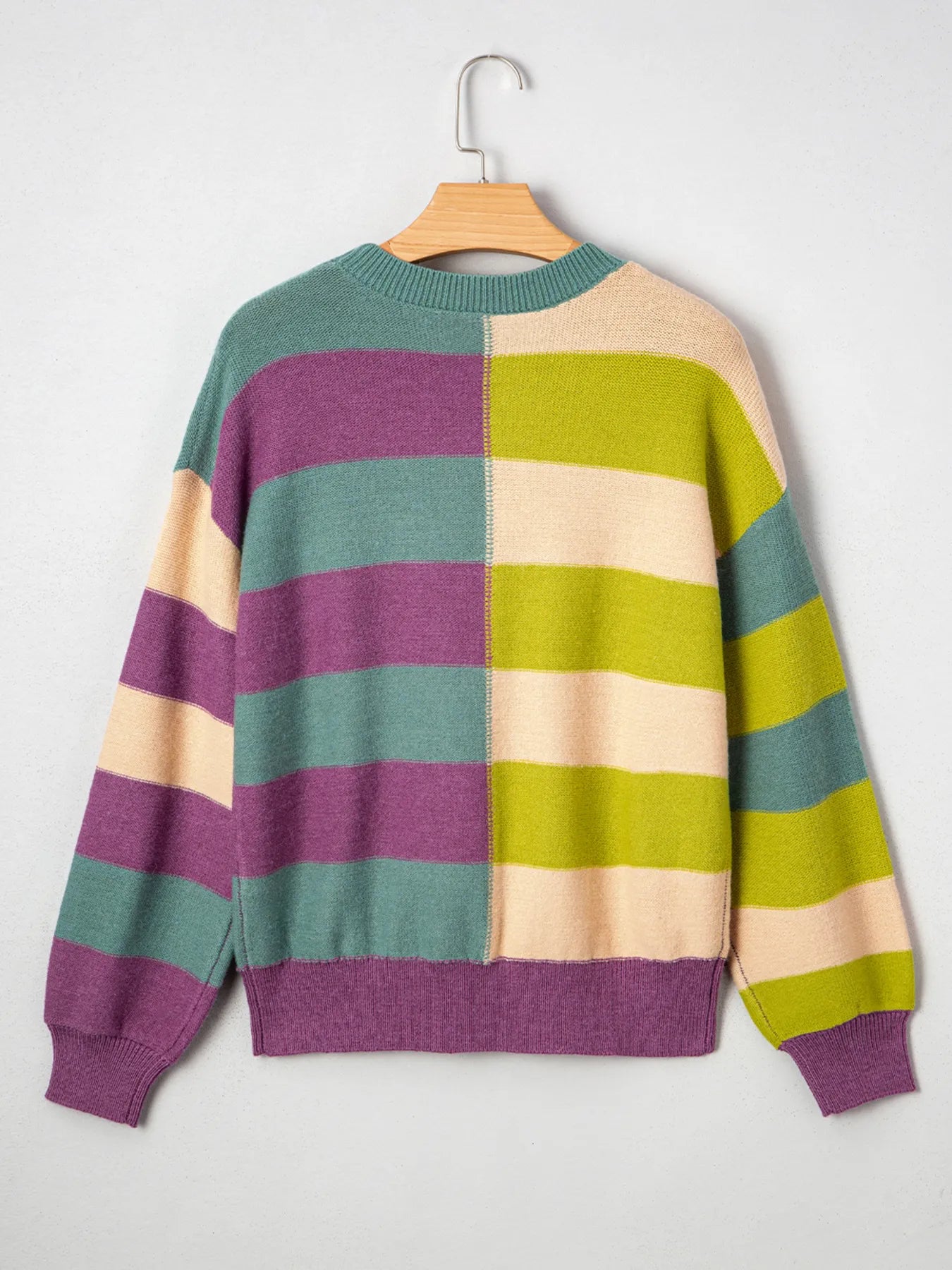 Stripe Drop Shoulder Ribbed Edge Sweater