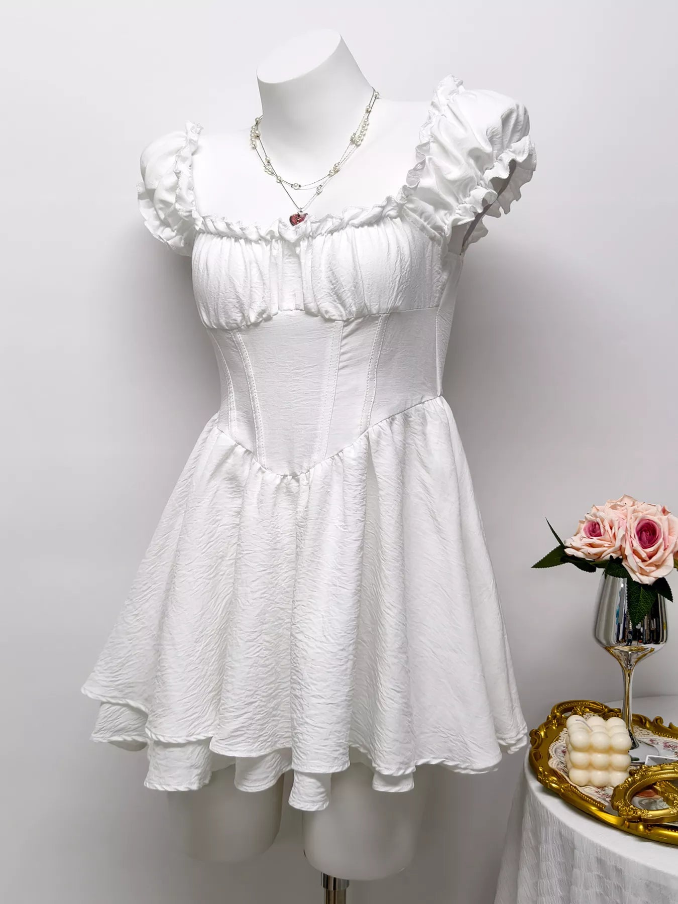 Ruffle Trimmed Layered Mini Dress