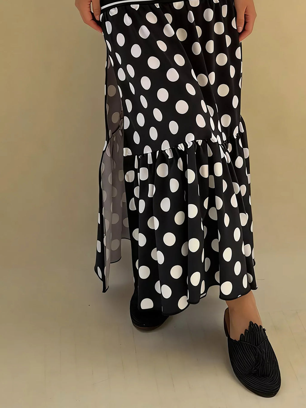 Polka Dot Striped Slit Maxi Skirt