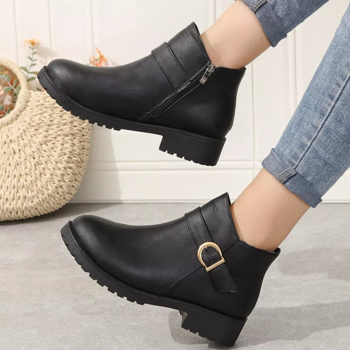 Round Toe Block Heels Boots