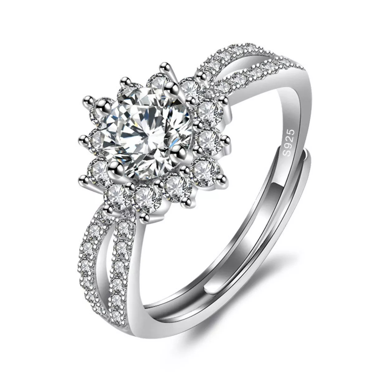 1 Carat Moissanite 925 Sterling Silver Flower Ring