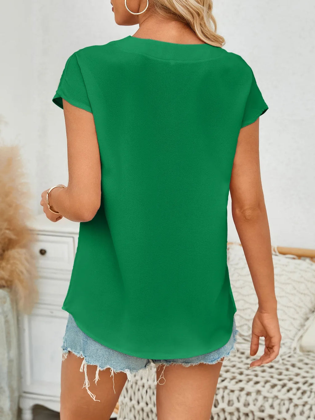 V-Neck Cap Sleeve Blouse
