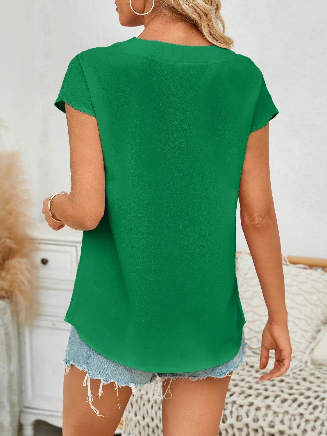 V-Neck Cap Sleeve Blouse