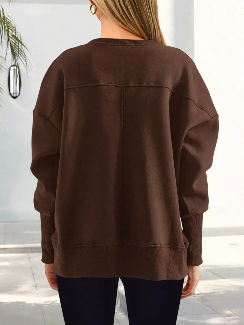 Slit Round Neck Dropped Shoulder Sweatshirt