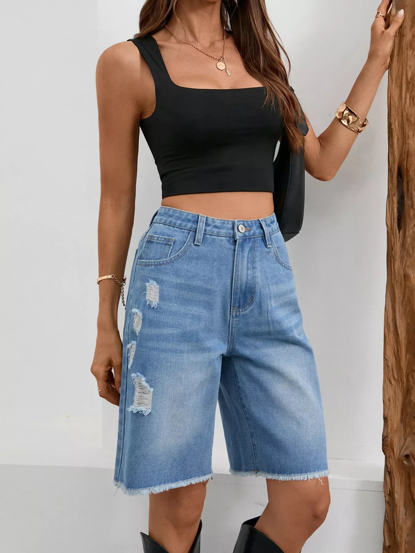 Ripped Frayed Hem Denim Shorts