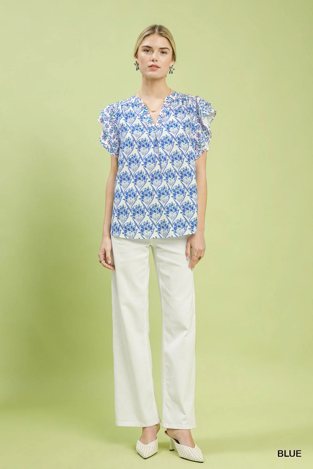 Umgee Double Frill Sleeve Floral Blouse