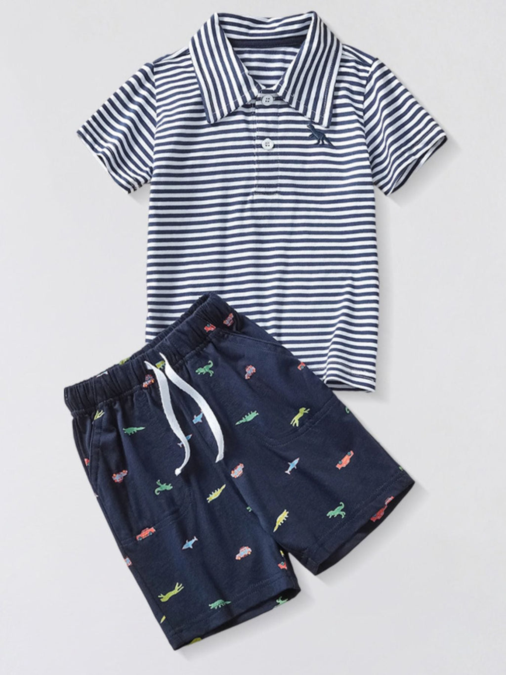 Children's Striped Polo Shirt & Printed Shorts Set