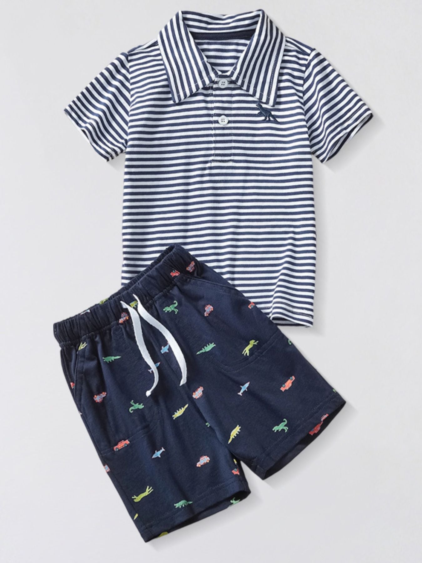 Children's Striped Polo Shirt & Printed Shorts Set