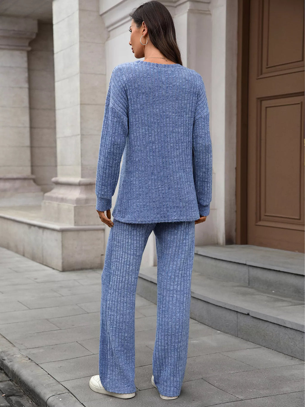 Ribbed Round Neck Top and Pants Set