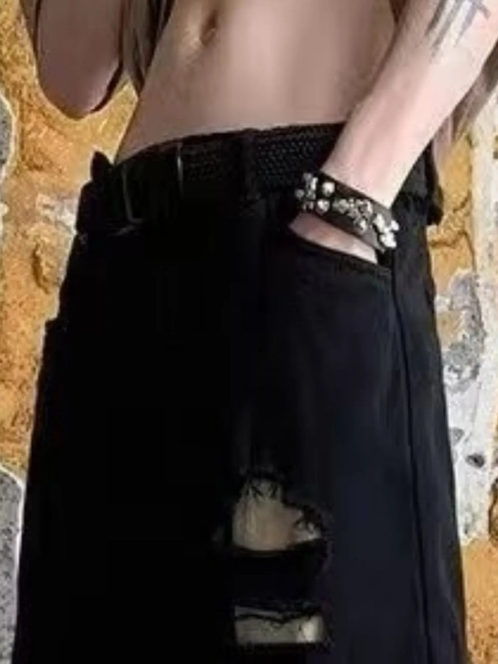 Men's Plus Size Two-Tone Ripped Wide Leg Jeans